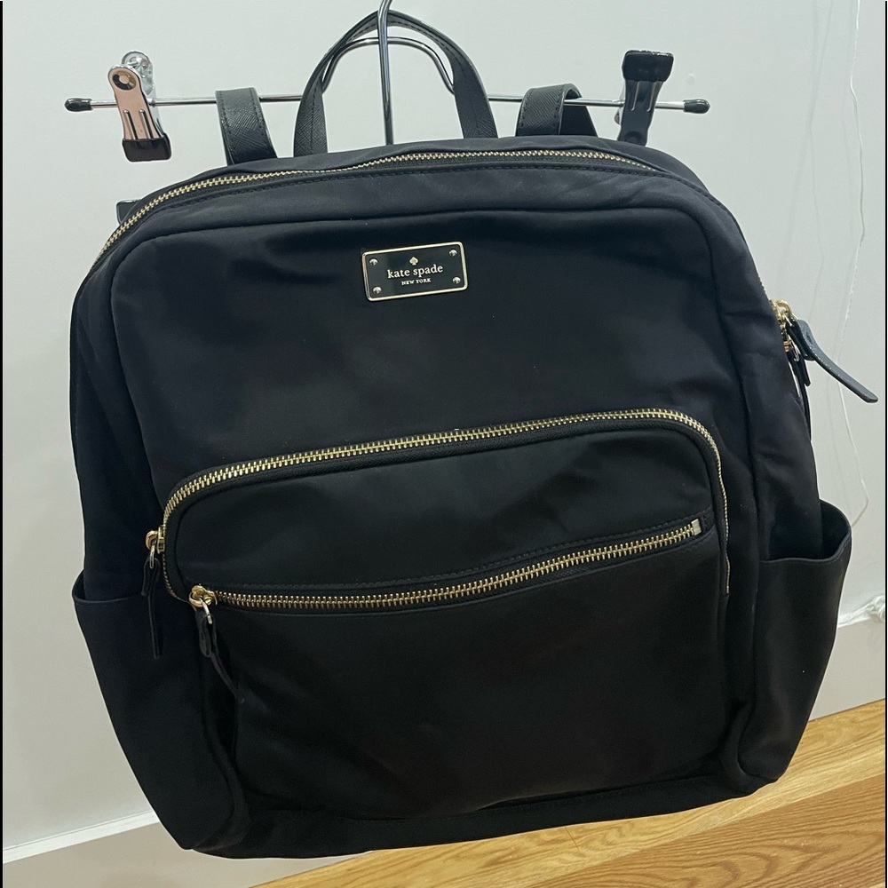 Kate Spade Black & Gold Nylon Backpack with Leather straps